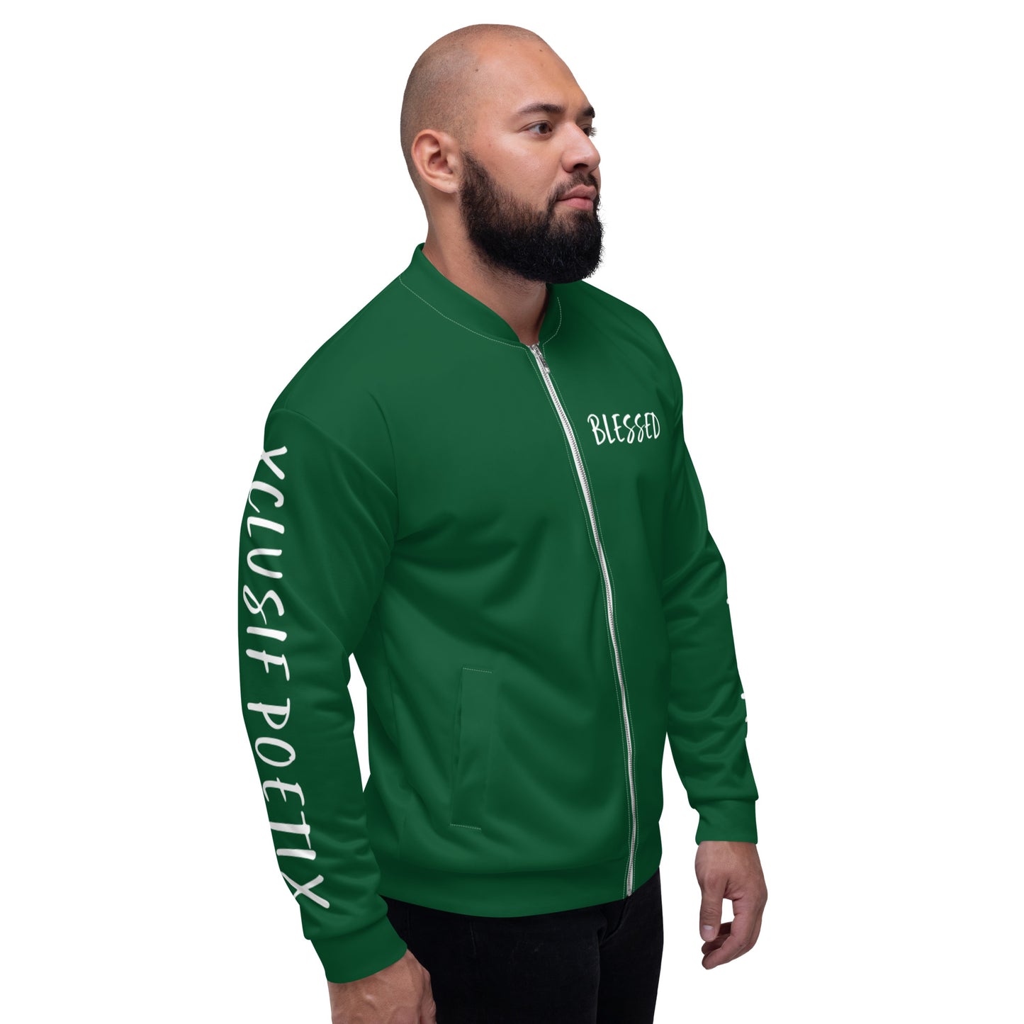 BLESSED BY XCLUSIF POETIX FOREST GREEN & WHITE Unisex Bomber Jacket