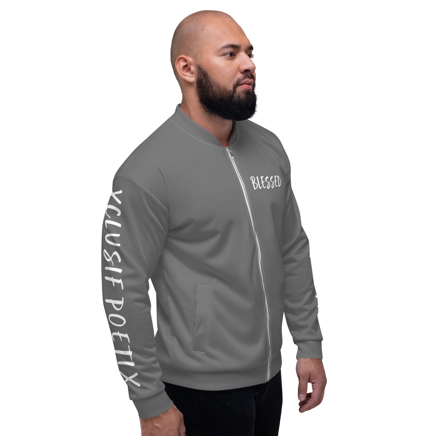 BLESSED BY XCLUSIF POETIX GREY & WHITE Unisex Bomber Jacket