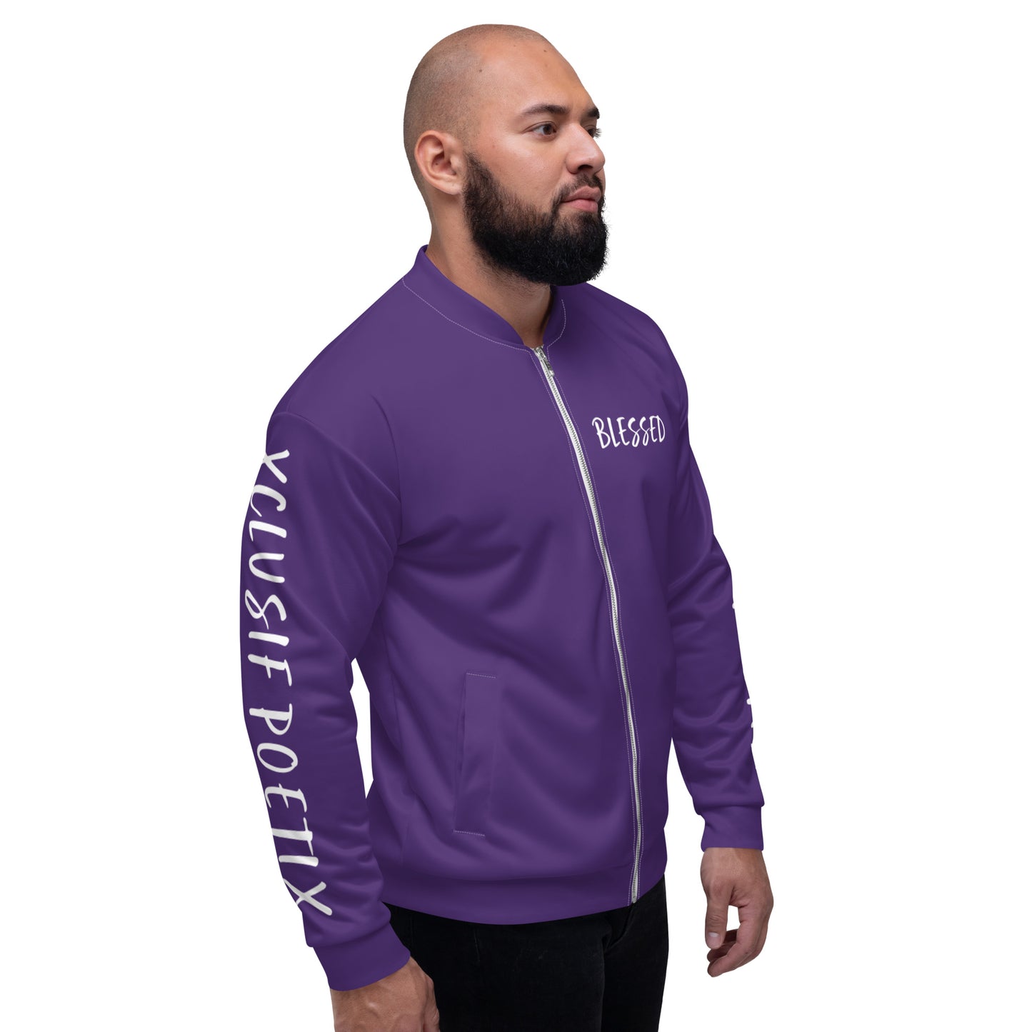 BLESSED BY XCLUSIF POETIX PURPLE & WHITE Unisex Bomber Jacket