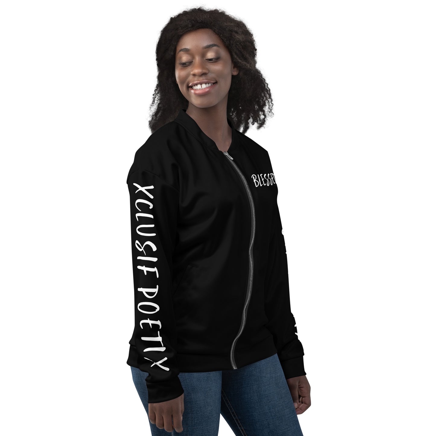 BLESSED BY XCLUSIF POETIX BLACK & WHITE Unisex Bomber Jacket