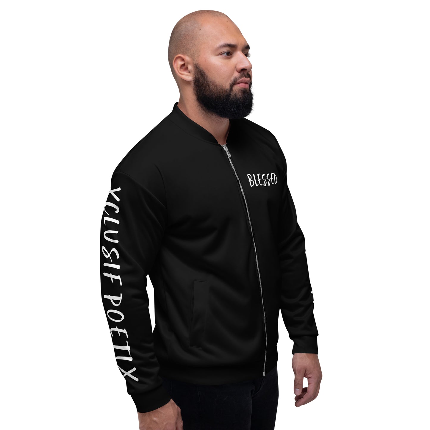 BLESSED BY XCLUSIF POETIX BLACK & WHITE Unisex Bomber Jacket