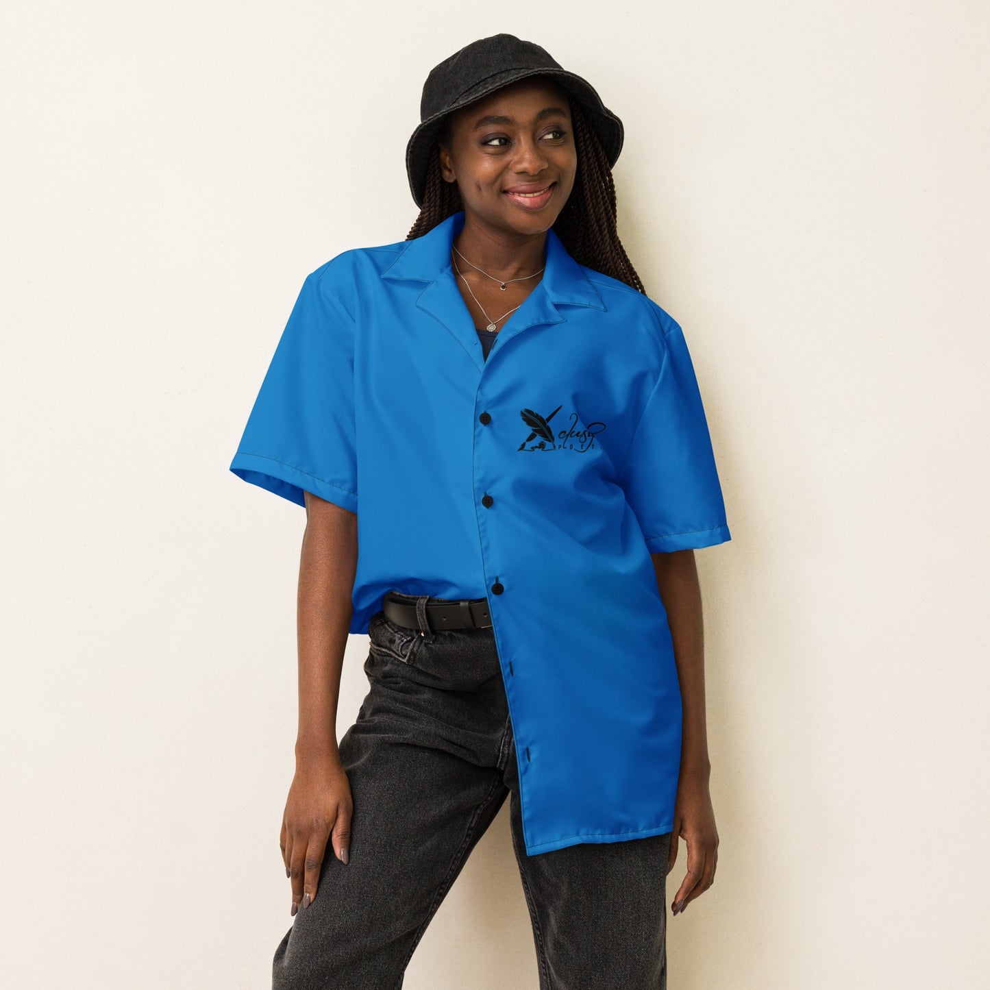 XCLUSIF POETIX BLUE & BLACK Unisex button shirt