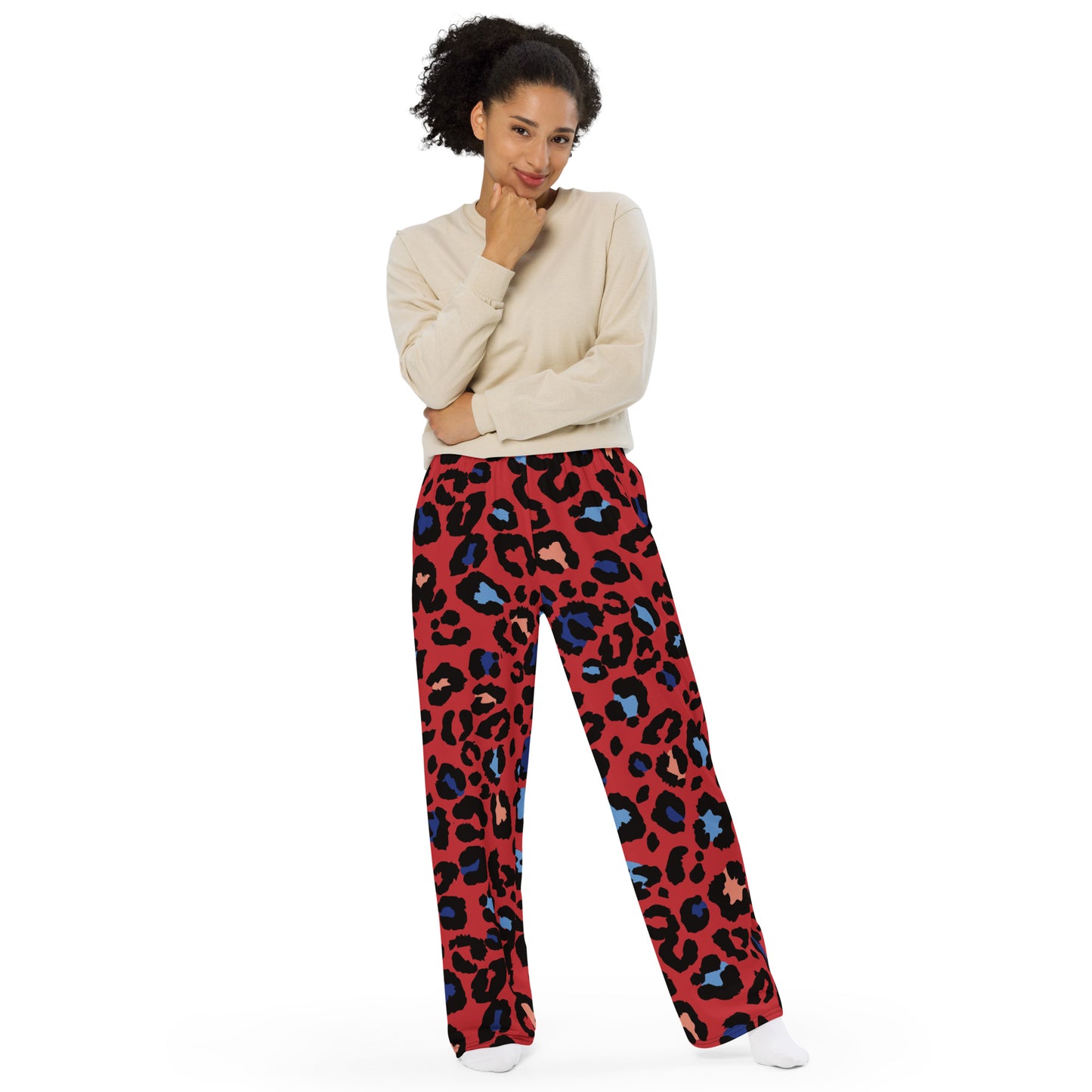 XCLUSIF POETIX RED LEOPARD unisex wide-leg pants