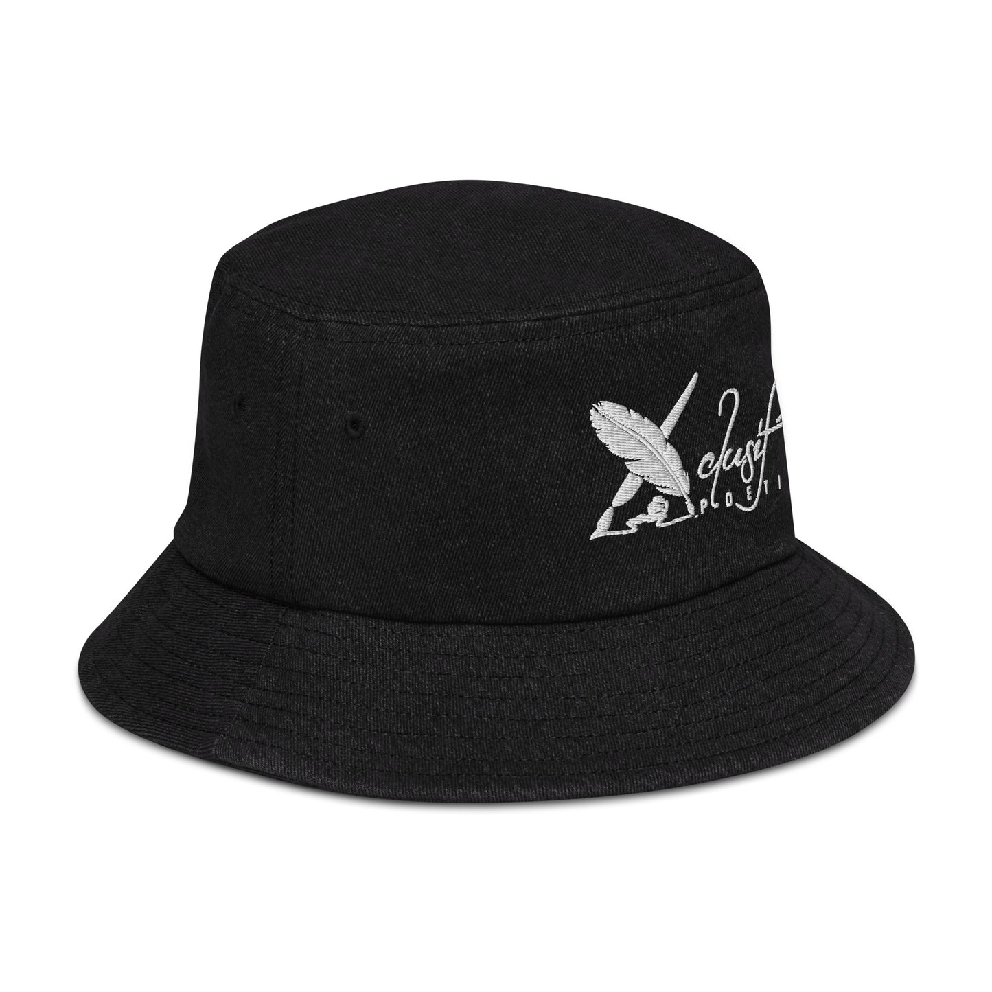 XCLUSIF POETIX WHITE LOGO Denim bucket hat