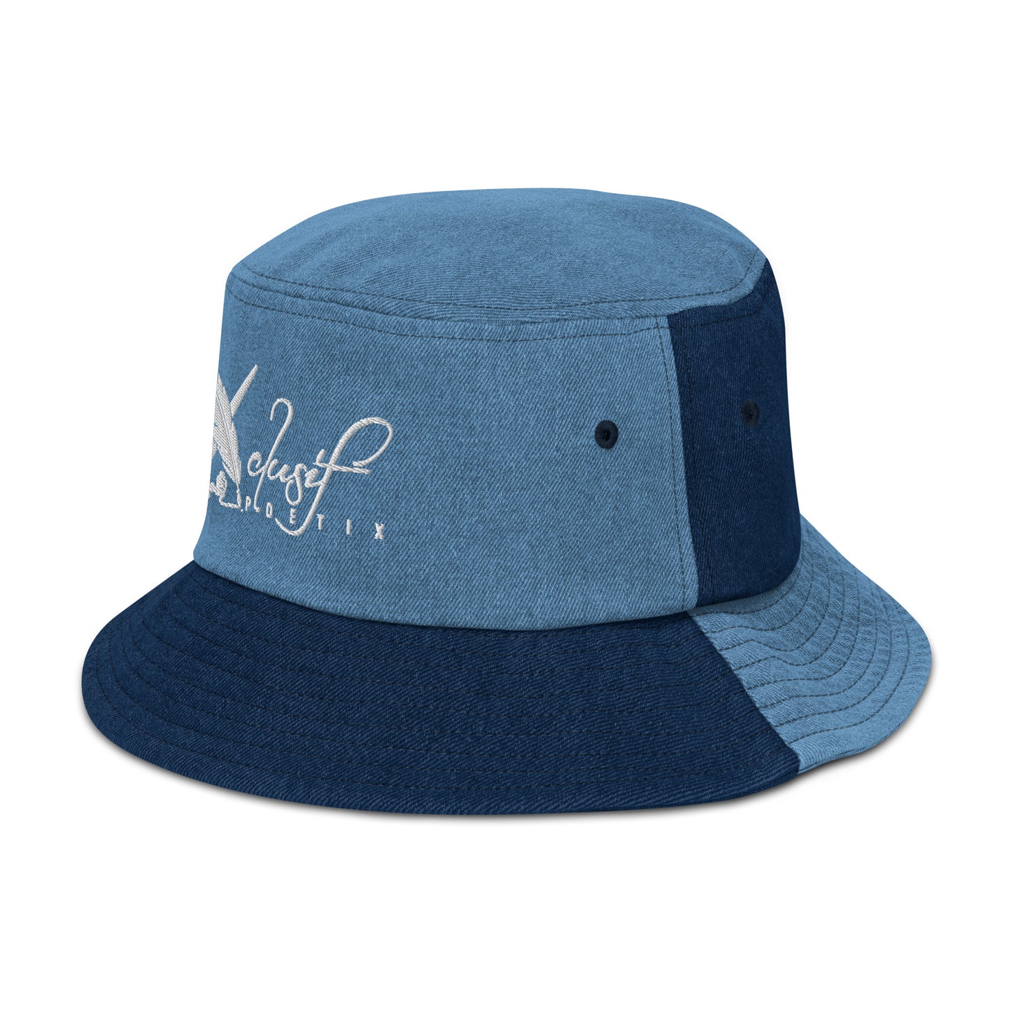 XCLUSIF POETIX WHITE LOGO Denim bucket hat