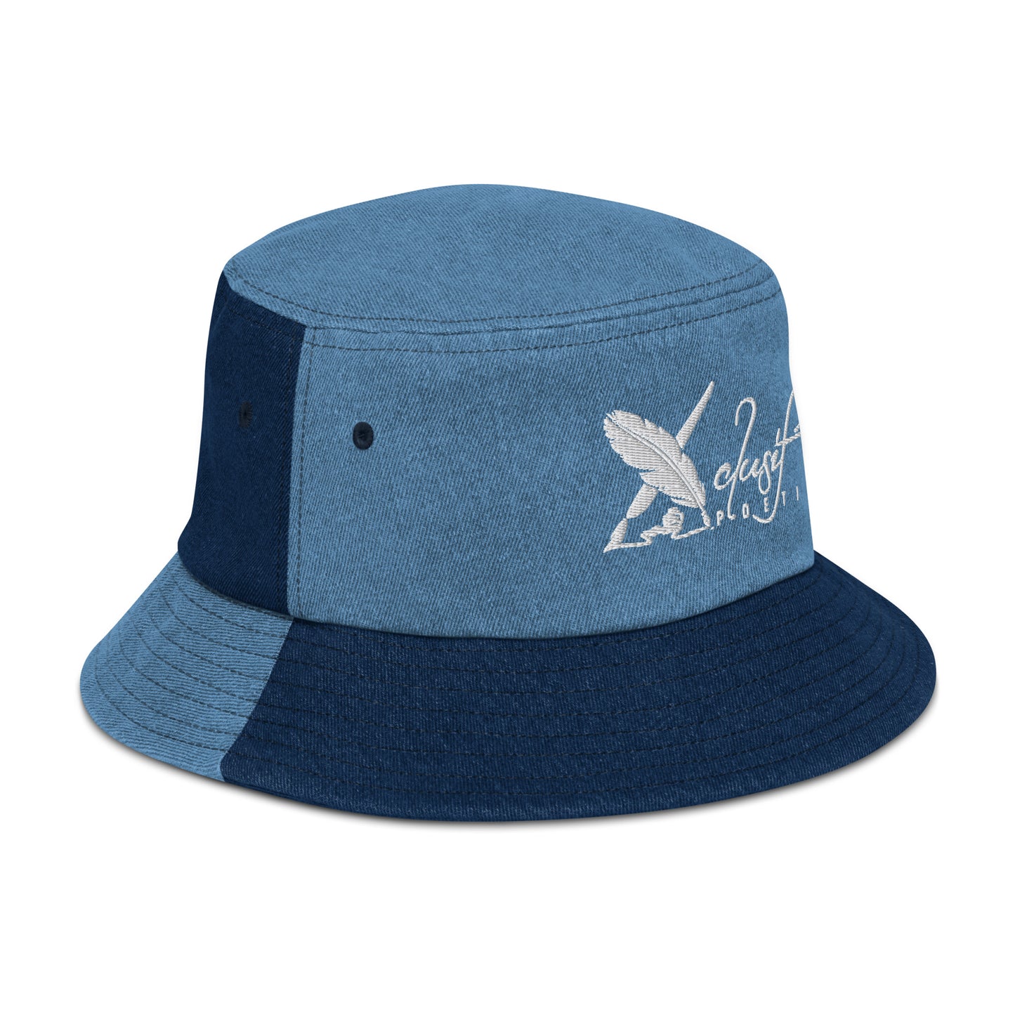 XCLUSIF POETIX WHITE LOGO Denim bucket hat