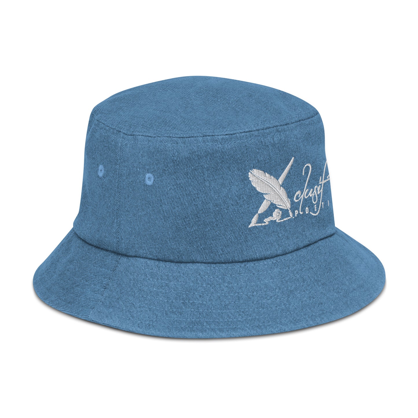 XCLUSIF POETIX WHITE LOGO Denim bucket hat