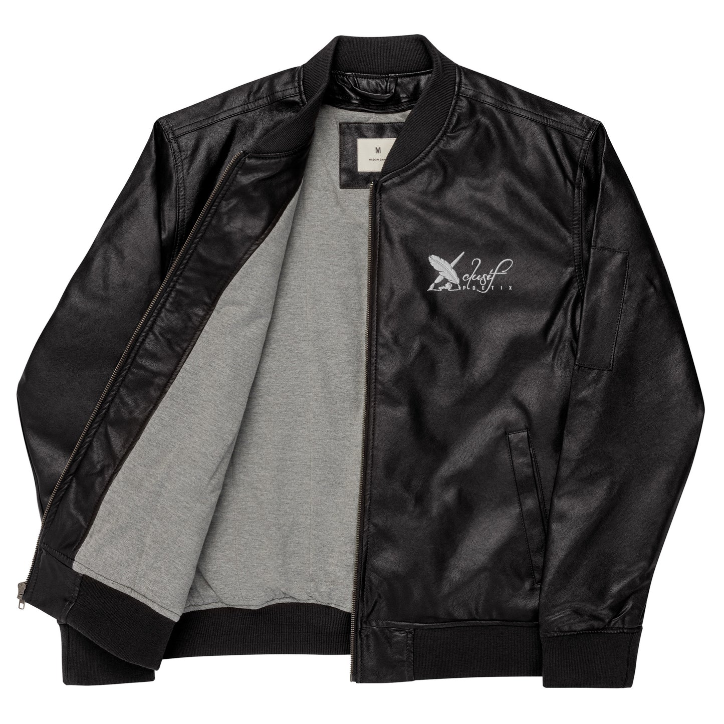 XCLUSIF POETIX WHITE LOGO Leather Bomber Jacket