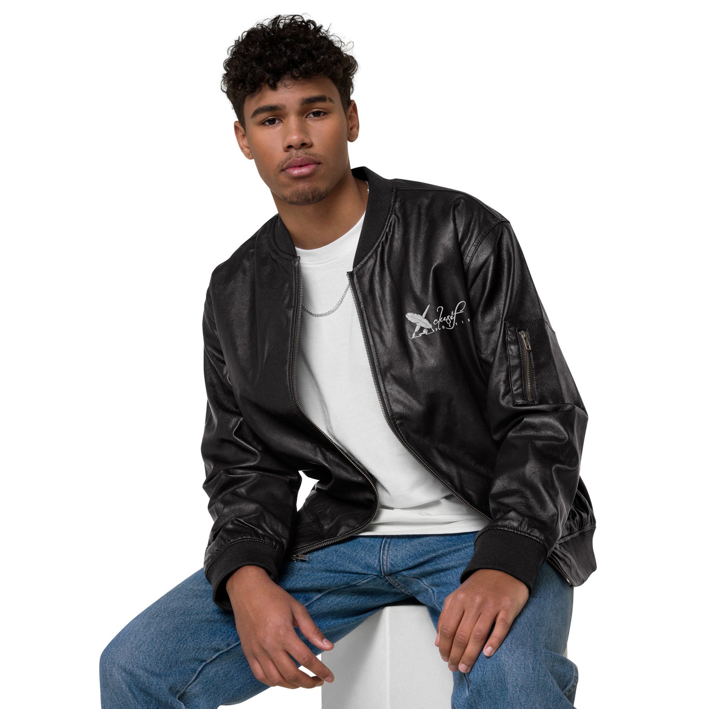 XCLUSIF POETIX WHITE LOGO Leather Bomber Jacket