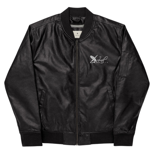 XCLUSIF POETIX WHITE LOGO Leather Bomber Jacket