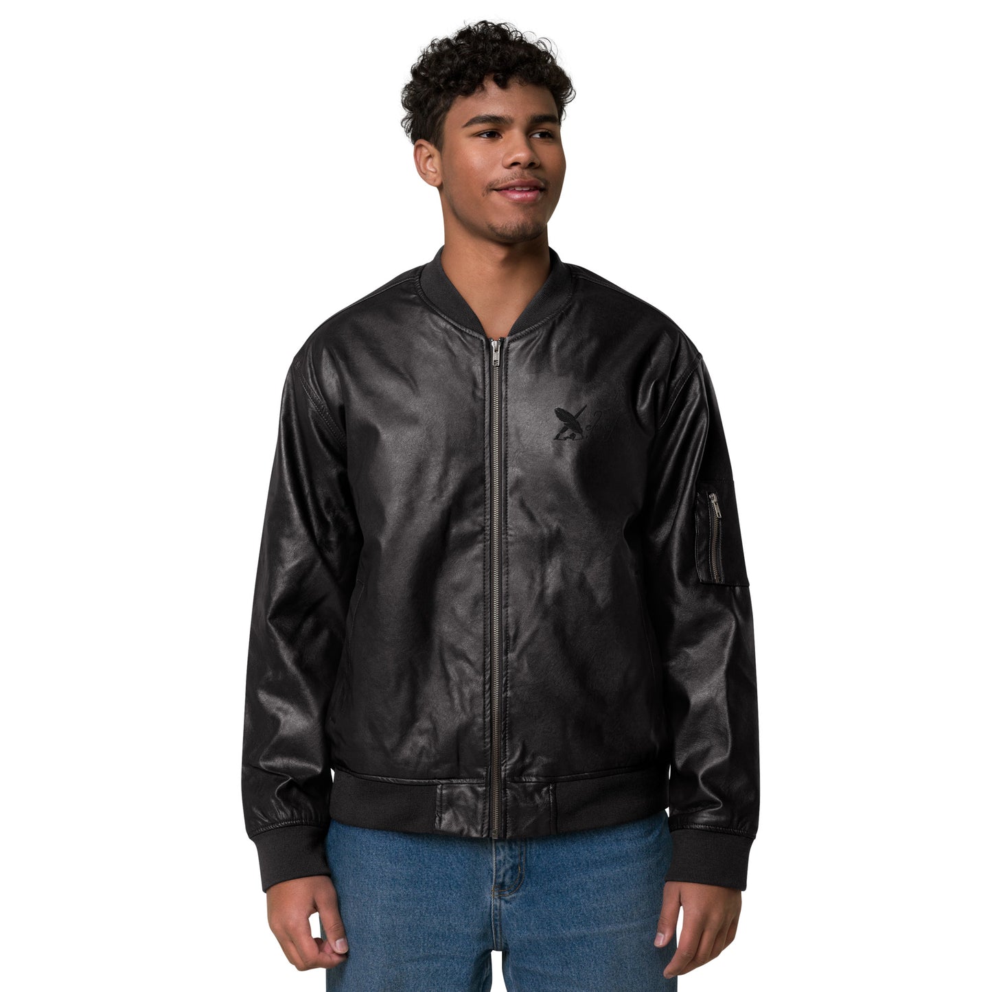 XCLUSIF POETIX BLACK LOGO Leather Bomber Jacket