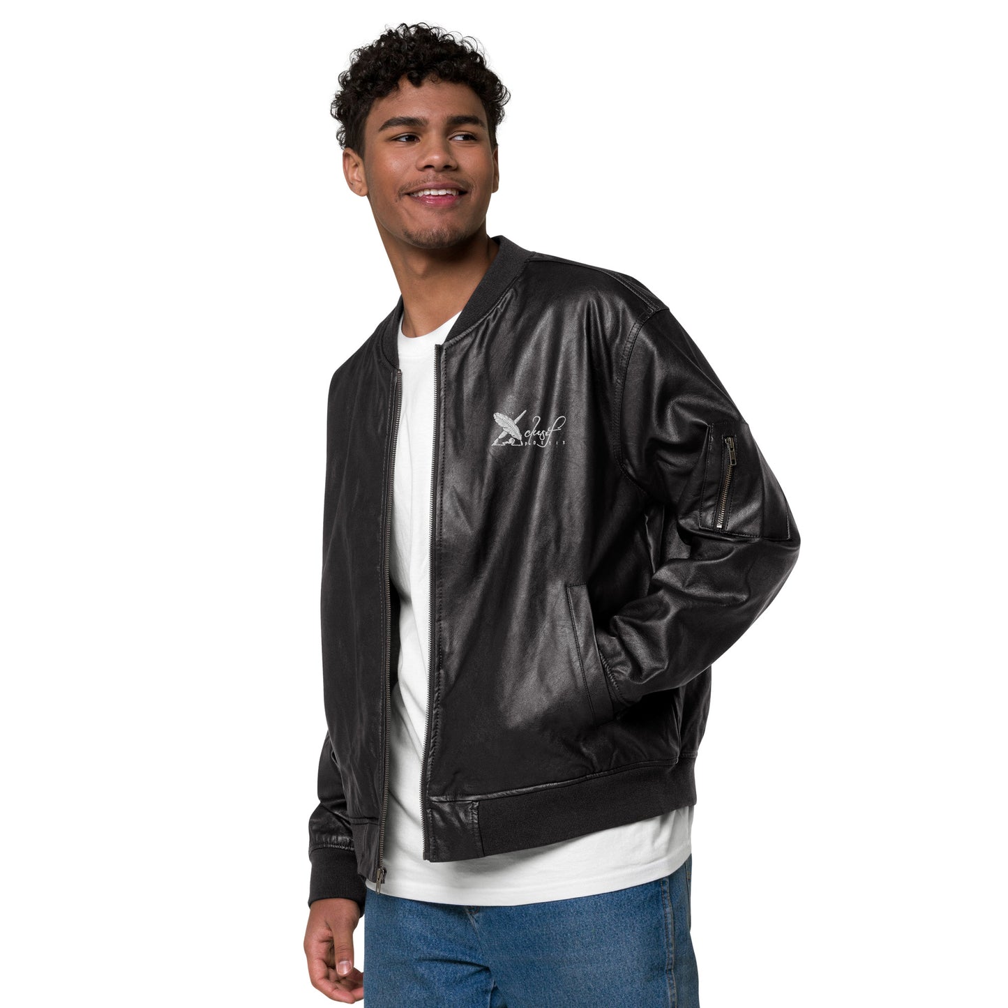 XCLUSIF POETIX WHITE LOGO Leather Bomber Jacket