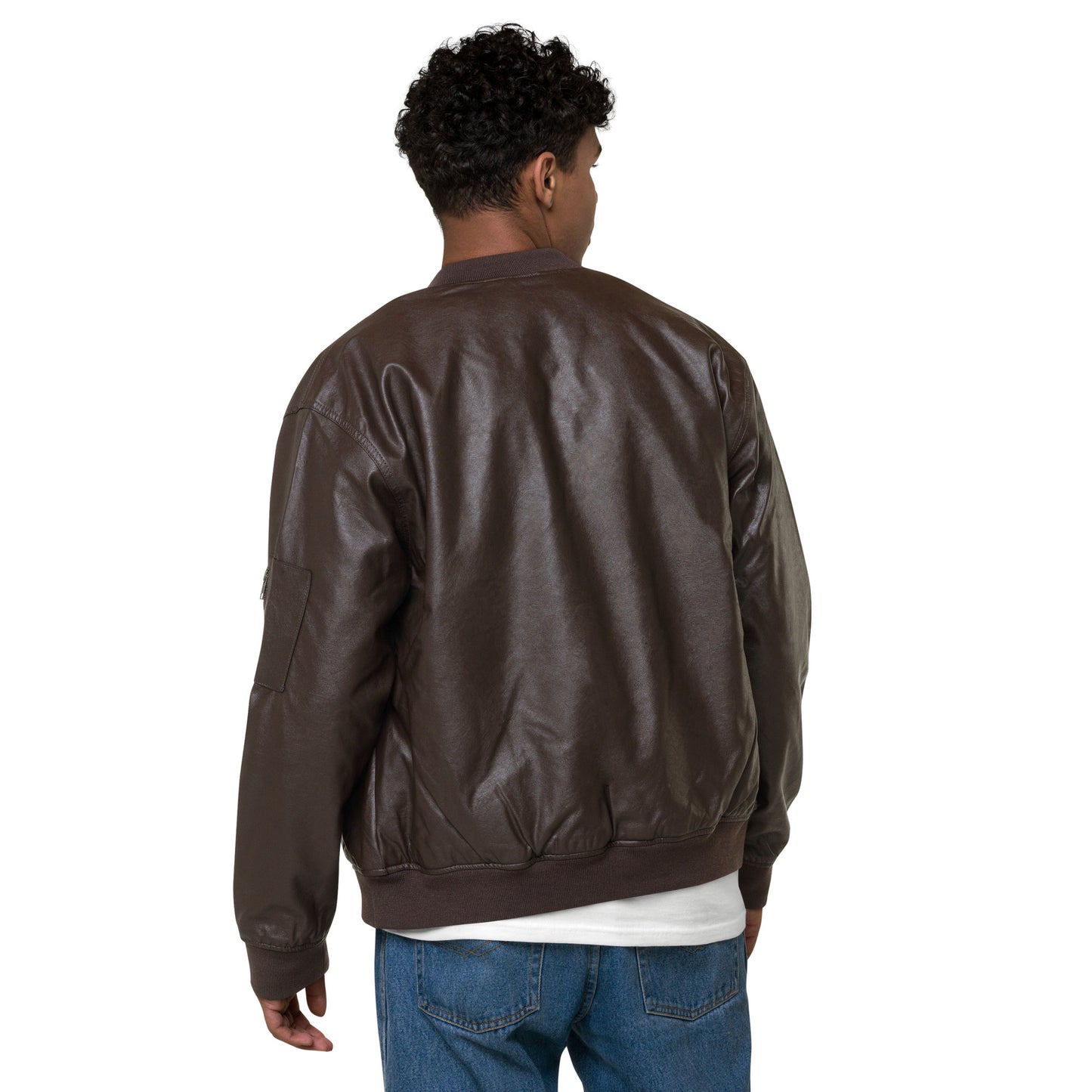 XCLUSIF POETIX BROWN & GOLD LOGO Leather Bomber Jacket