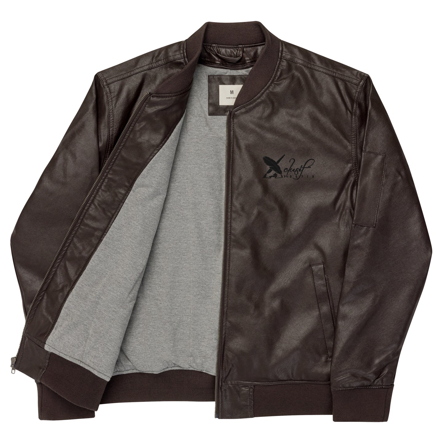 XCLUSIF POETIX BLACK LOGO Leather Bomber Jacket