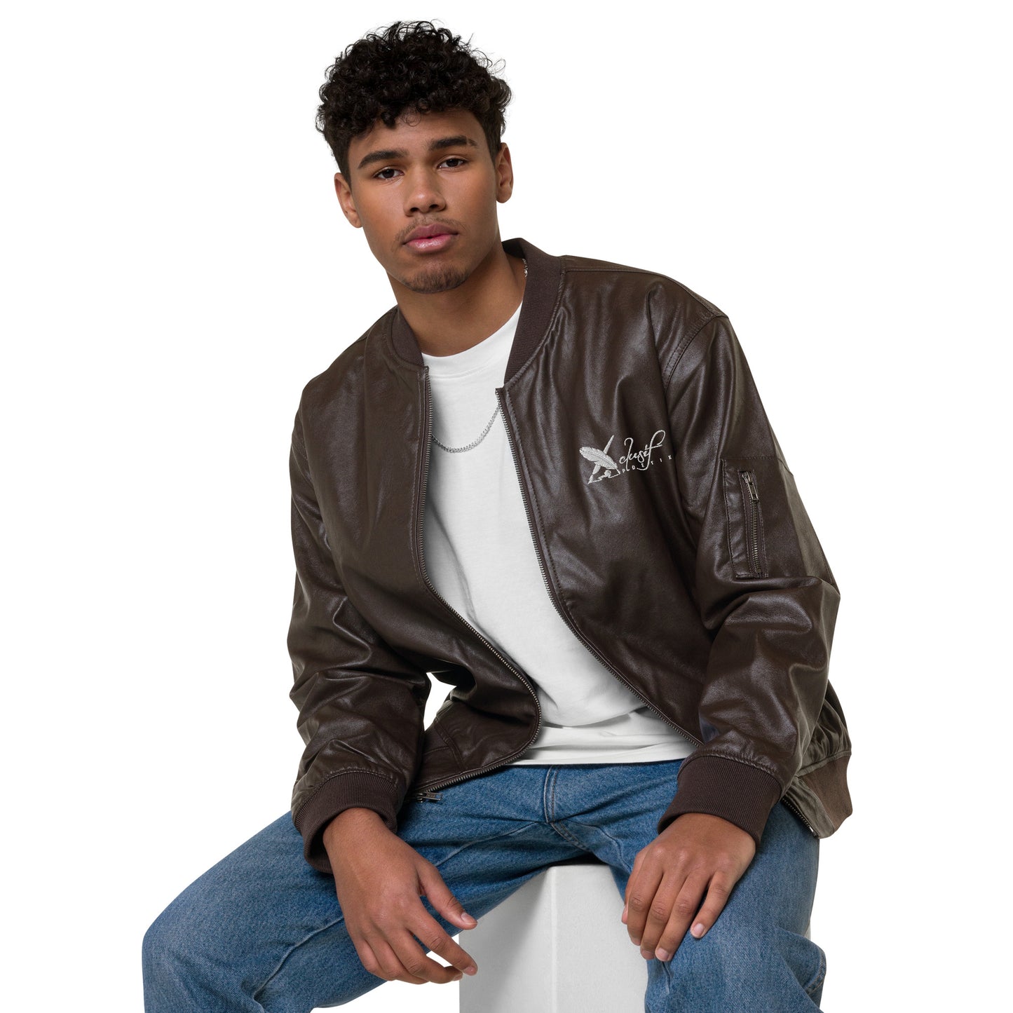 XCLUSIF POETIX WHITE LOGO Leather Bomber Jacket