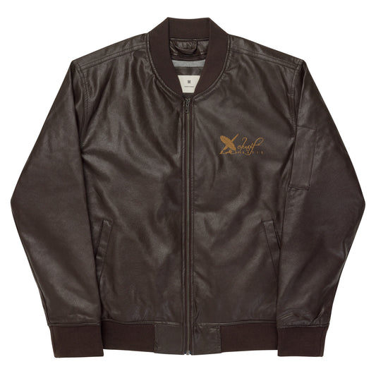 XCLUSIF POETIX BROWN & GOLD LOGO Leather Bomber Jacket