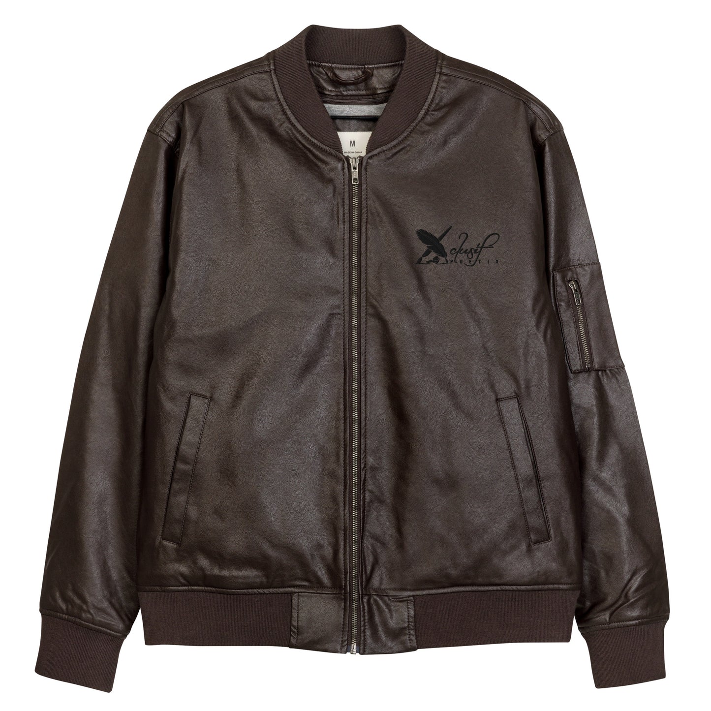 XCLUSIF POETIX BLACK LOGO Leather Bomber Jacket