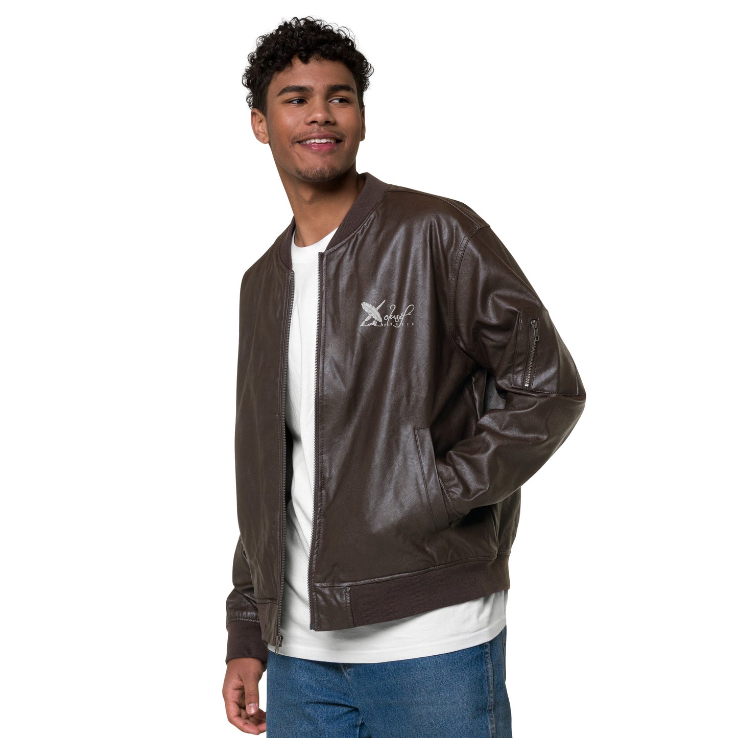 XCLUSIF POETIX WHITE LOGO Leather Bomber Jacket