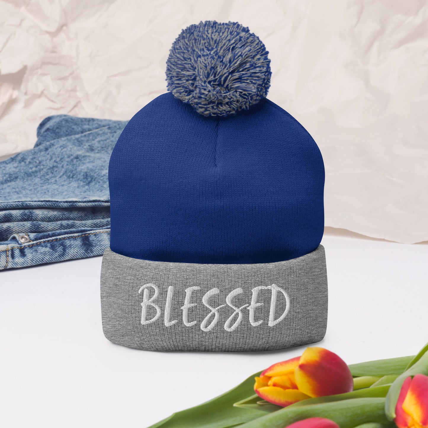 BLESSED BY XCLUSIF POETIX Pom-Pom Beanie