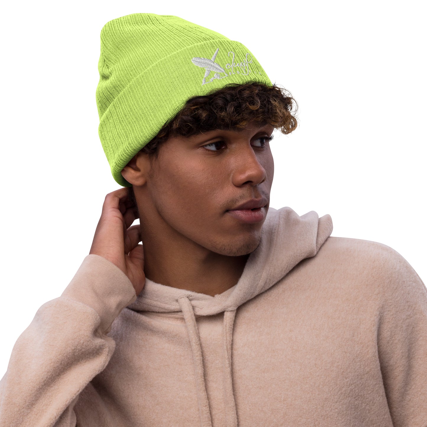 XCLUSIF POETIX WHITE LOGO Ribbed knit beanie