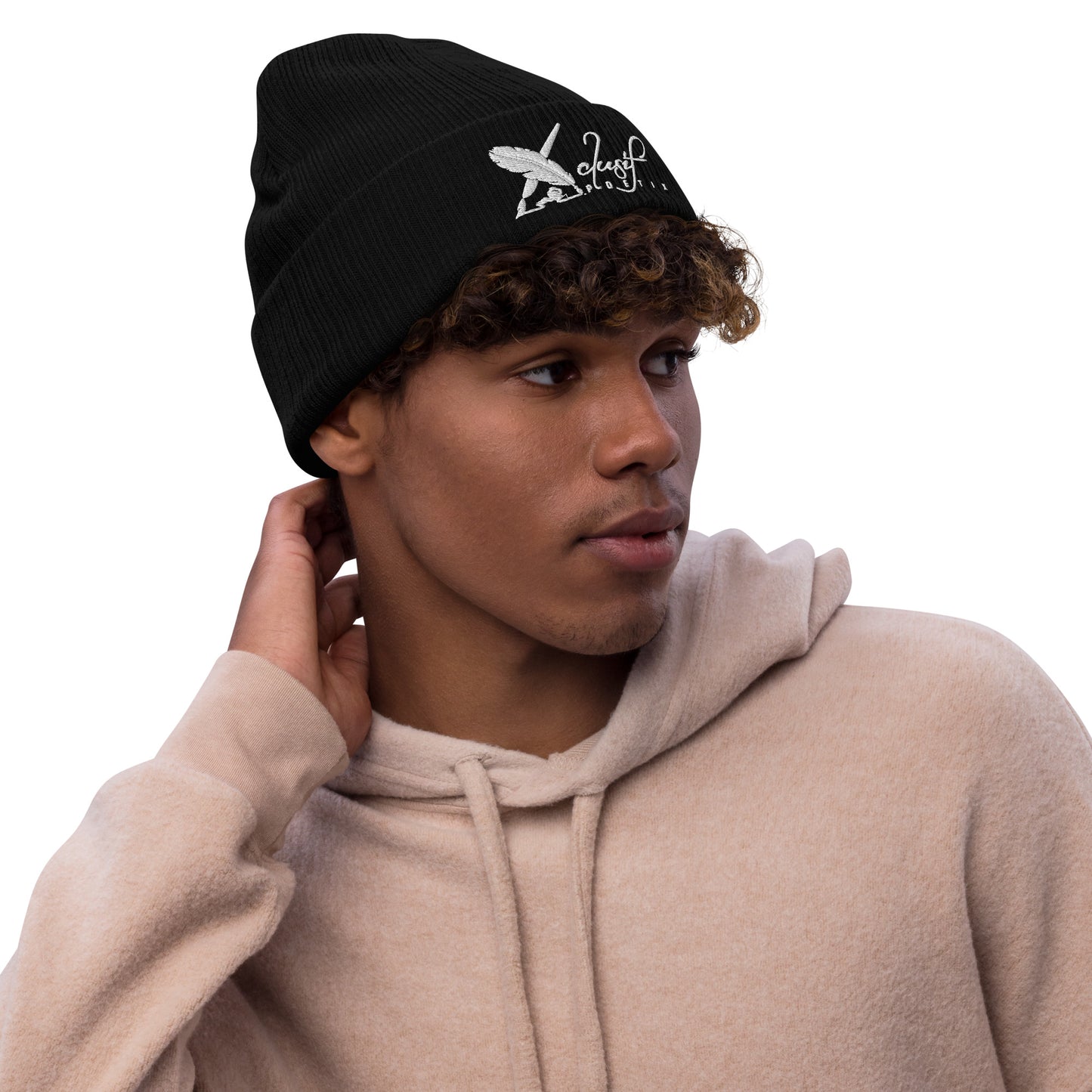 XCLUSIF POETIX WHITE LOGO Ribbed knit beanie