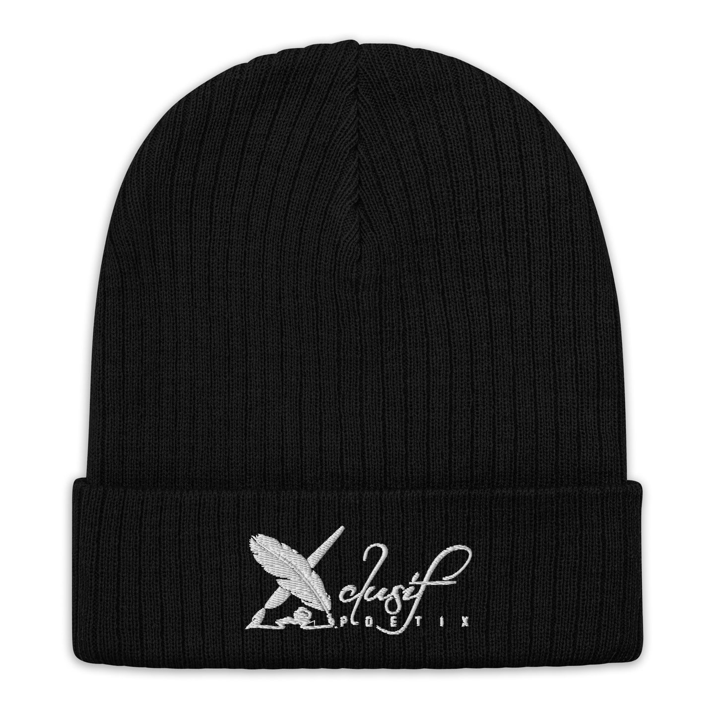 XCLUSIF POETIX WHITE LOGO Ribbed knit beanie