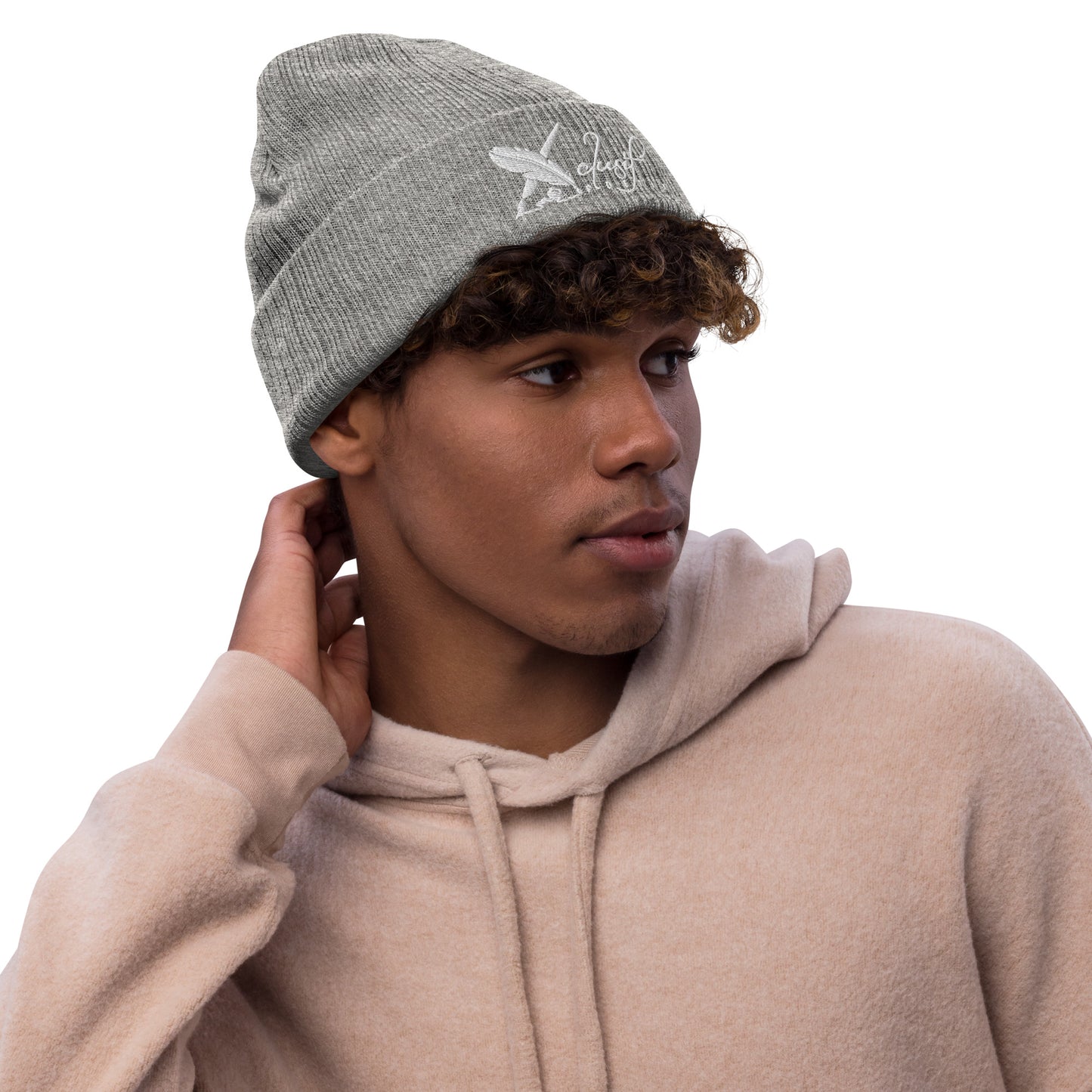 XCLUSIF POETIX WHITE LOGO Ribbed knit beanie