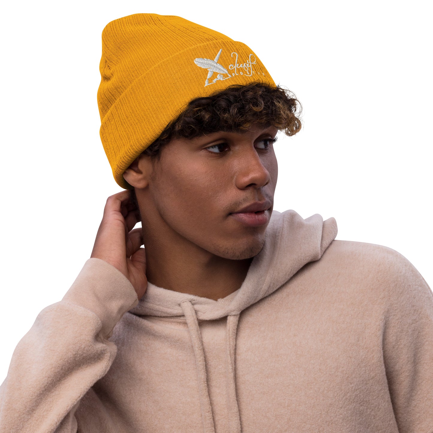 XCLUSIF POETIX WHITE LOGO Ribbed knit beanie