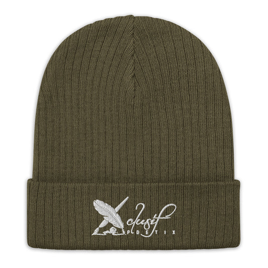 XCLUSIF POETIX WHITE LOGO Ribbed knit beanie