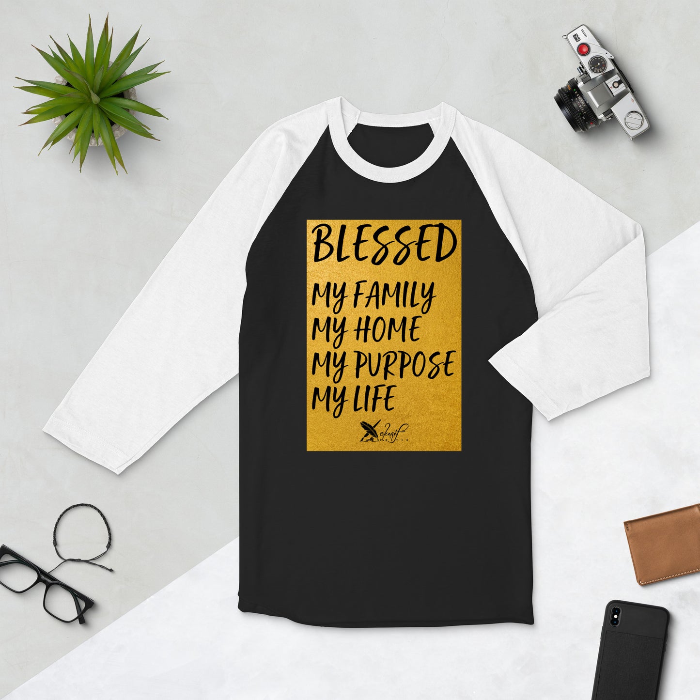 BLESSED BY XCLUSIF POETIX 3/4 sleeve raglan shirt