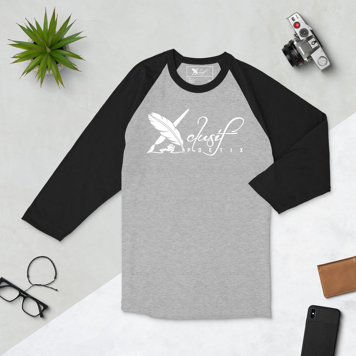 XCLUSIF POETIX BIG WHITE LOGO 3/4 sleeve raglan shirt