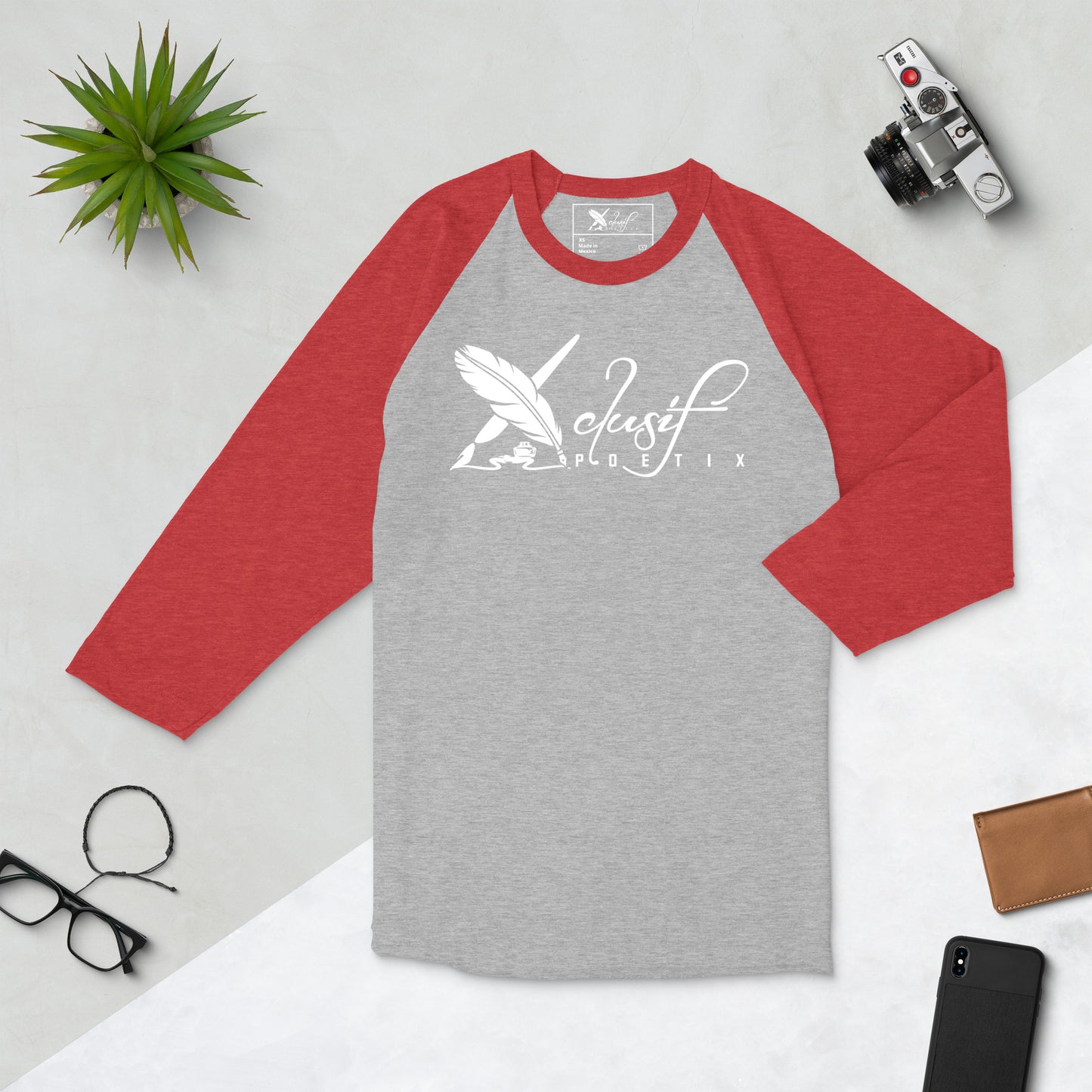 XCLUSIF POETIX BIG WHITE LOGO 3/4 sleeve raglan shirt