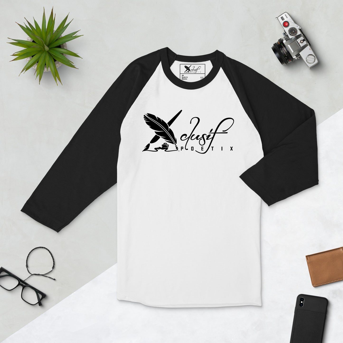 XCLUSIF POETIX BIG BLACK LOGO 3/4 sleeve raglan shirt