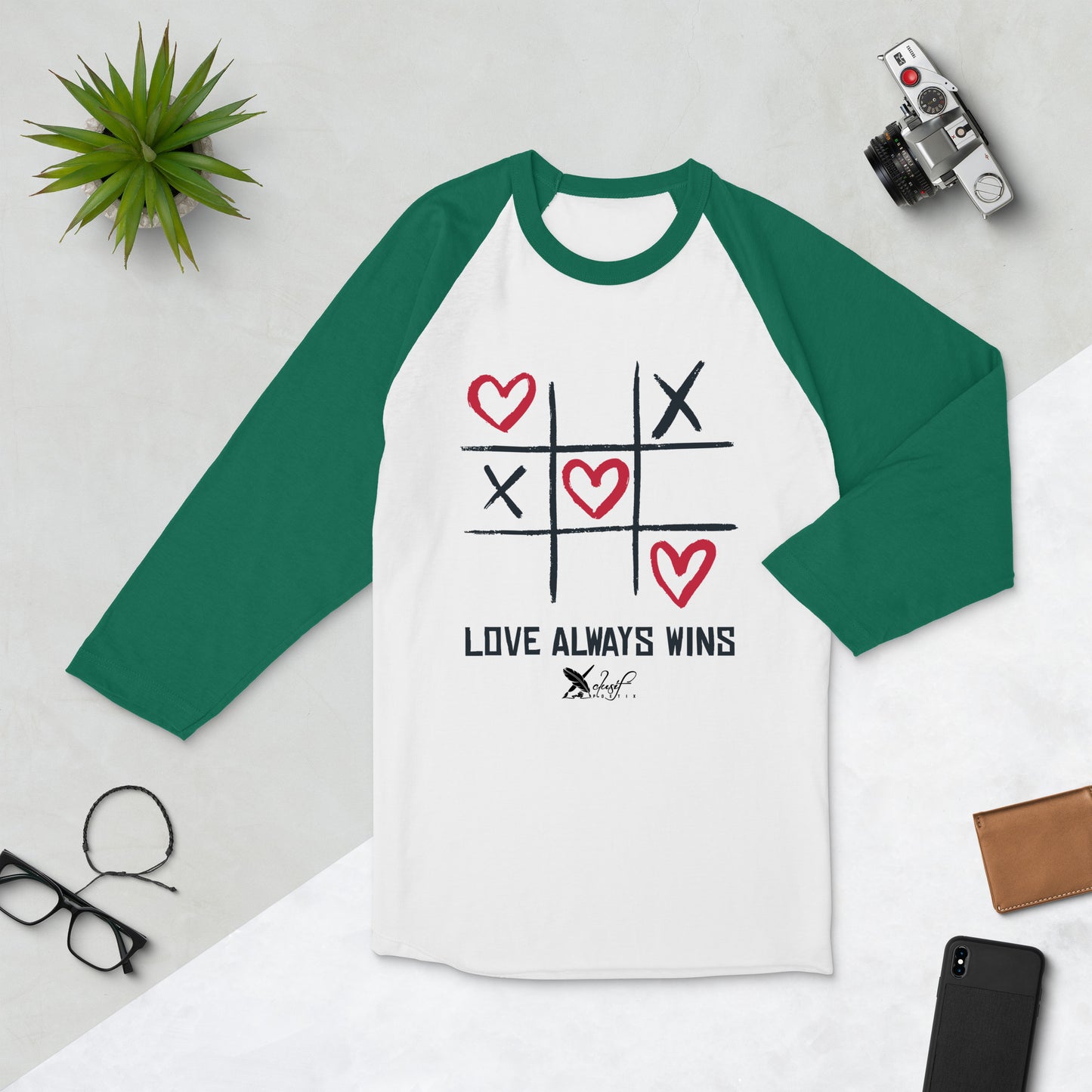 "LOVE ALWAYS WINS" BY XCLUSIF POETIX 3/4 sleeve raglan shirt