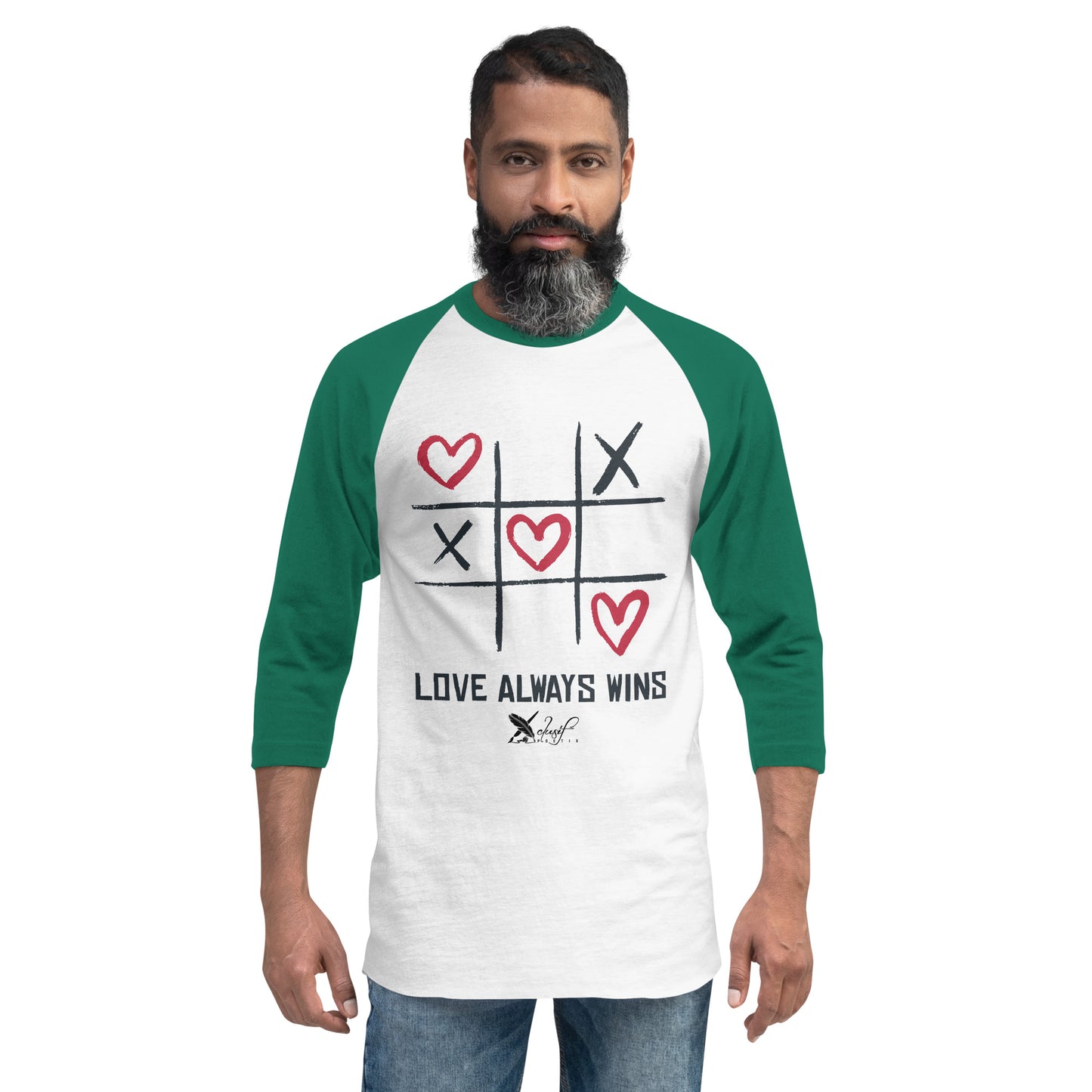 "LOVE ALWAYS WINS" BY XCLUSIF POETIX 3/4 sleeve raglan shirt