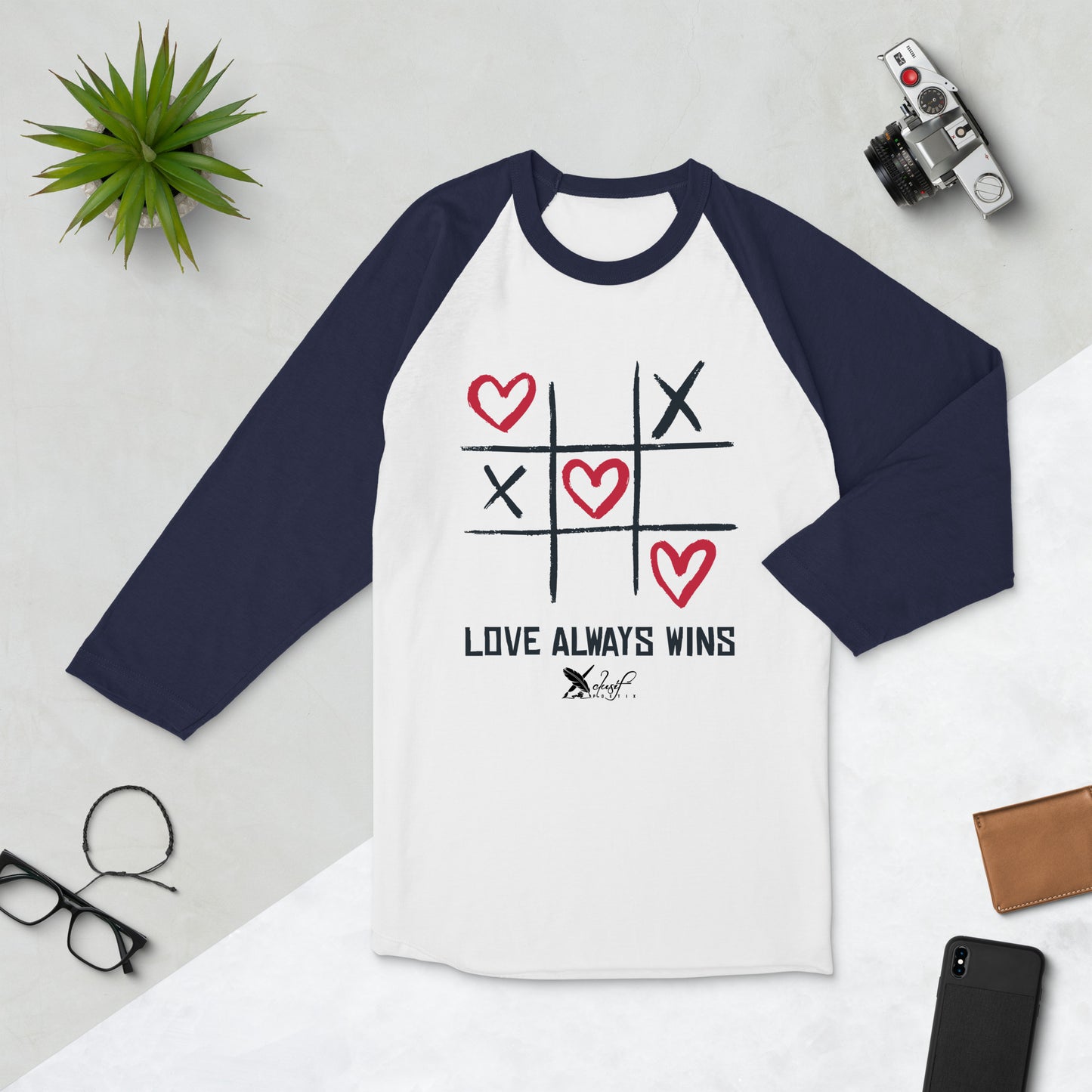 "LOVE ALWAYS WINS" BY XCLUSIF POETIX 3/4 sleeve raglan shirt