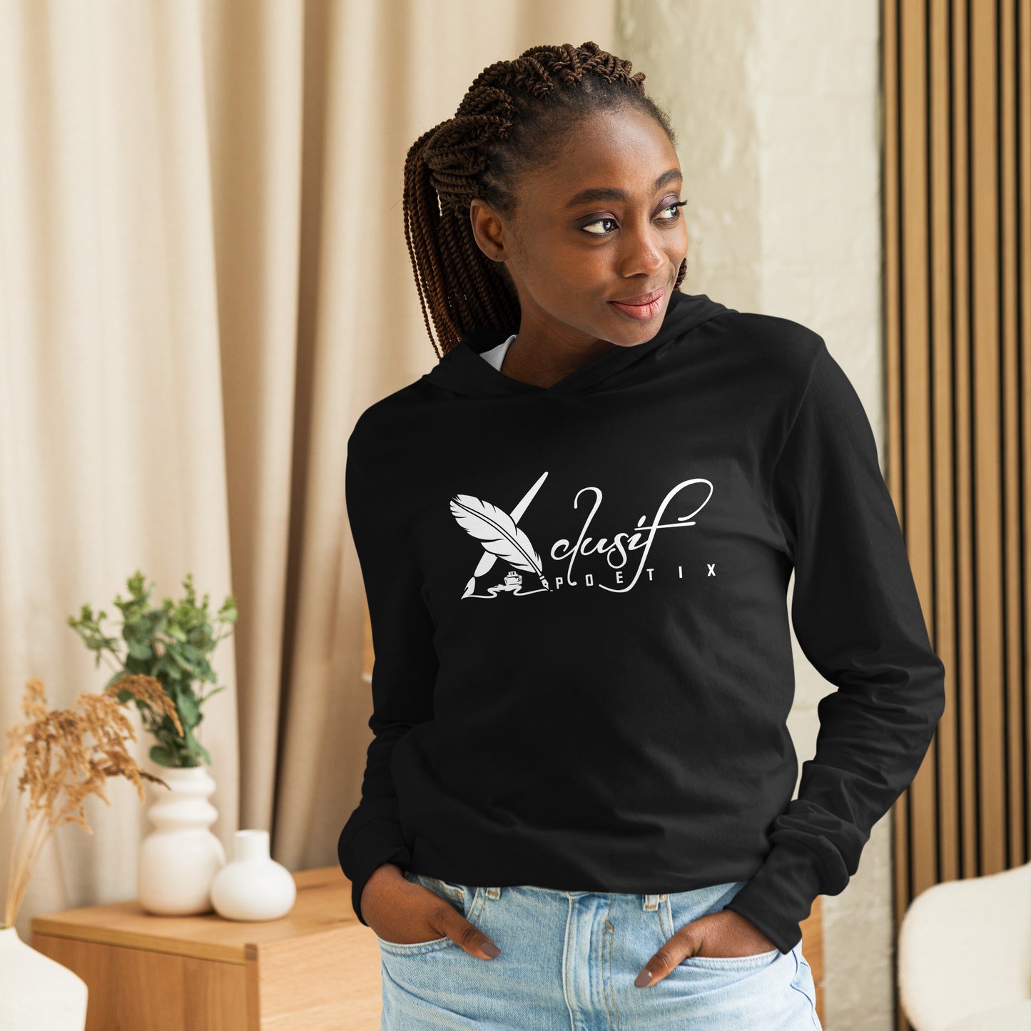 XCLUSIF POETIX WHITE LOGO Hooded long-sleeve tee