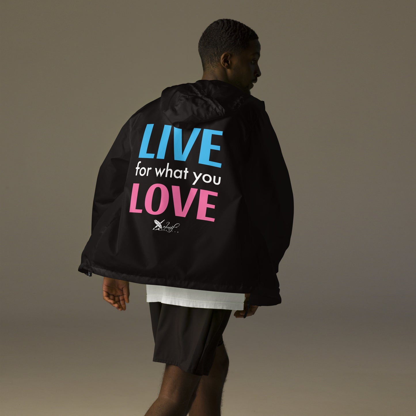 "LIVE FOR WHAT YOU LOVE" BY XCLUSIF POETIX Unisex lightweight zip up windbreaker