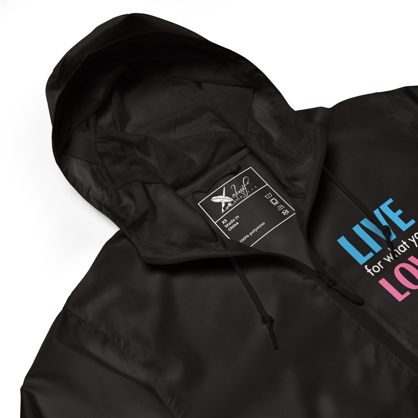 "LIVE FOR WHAT YOU LOVE" BY XCLUSIF POETIX Unisex lightweight zip up windbreaker