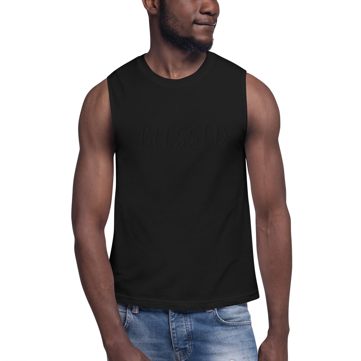 BLESSED BY XCLUSIF POETIX EMBROIDERY Muscle Shirt