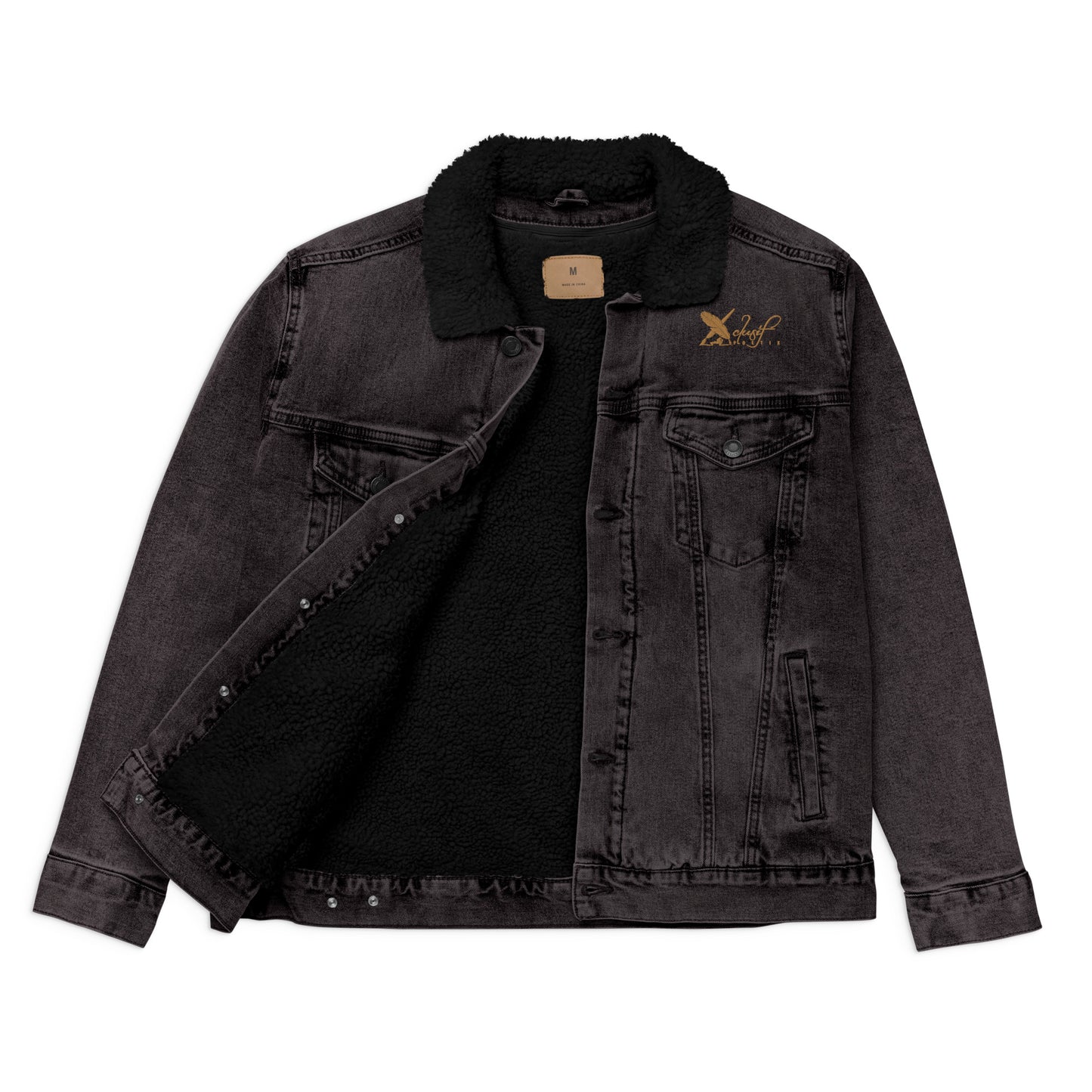 XCLUSIF POETIX GOLD LOGO Unisex denim sherpa jacket