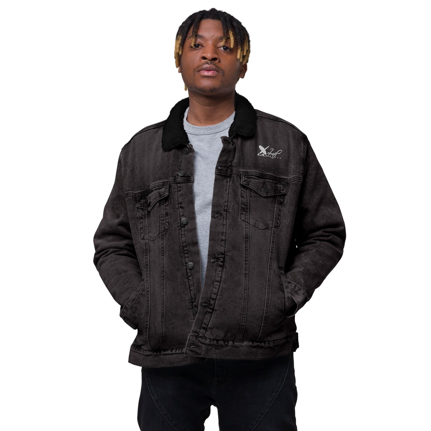 XCLUSIF POETIX WHITE LOGO Unisex denim sherpa jacket