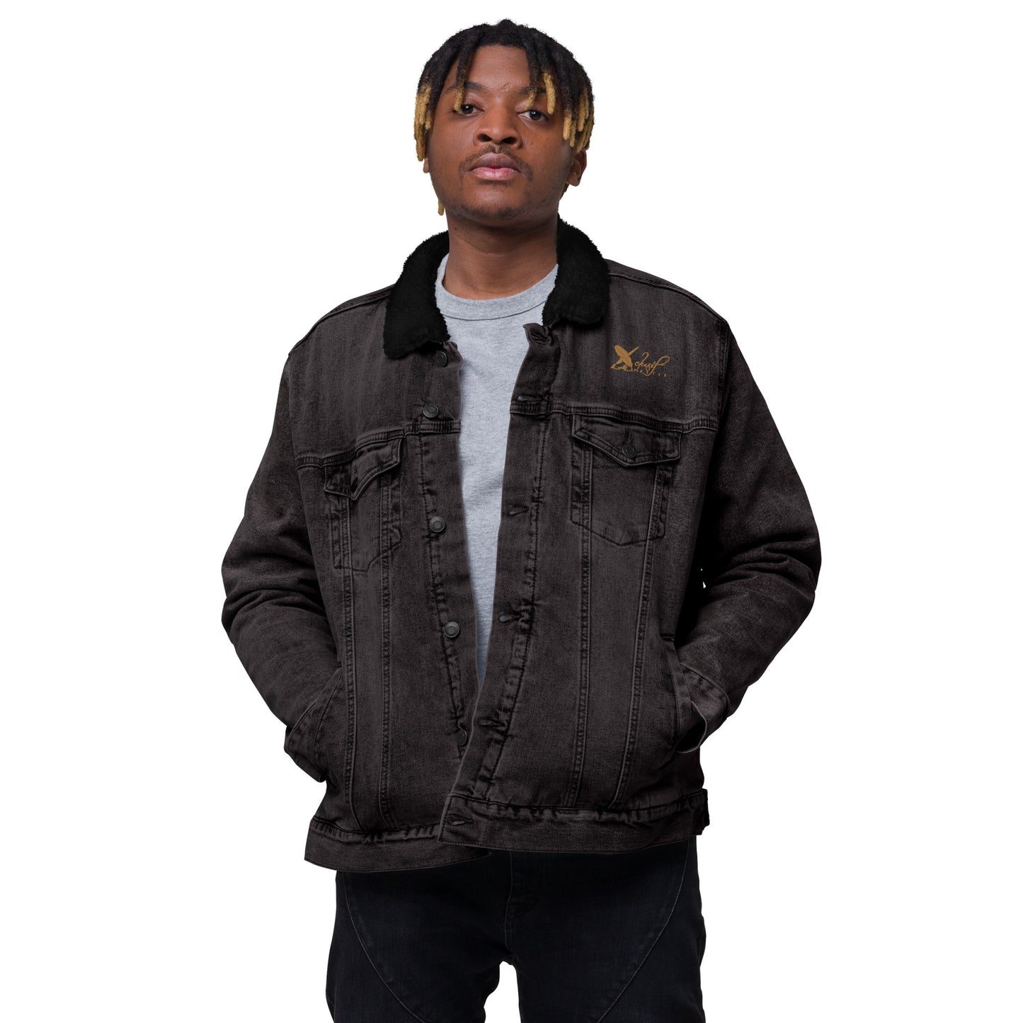 XCLUSIF POETIX GOLD LOGO Unisex denim sherpa jacket