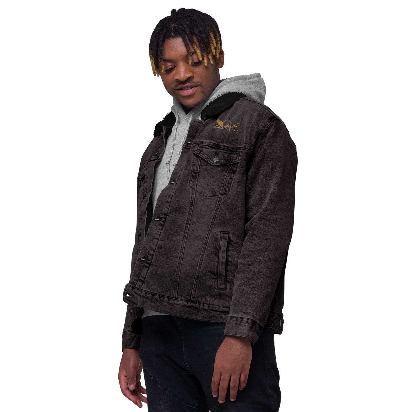 XCLUSIF POETIX GOLD LOGO Unisex denim sherpa jacket