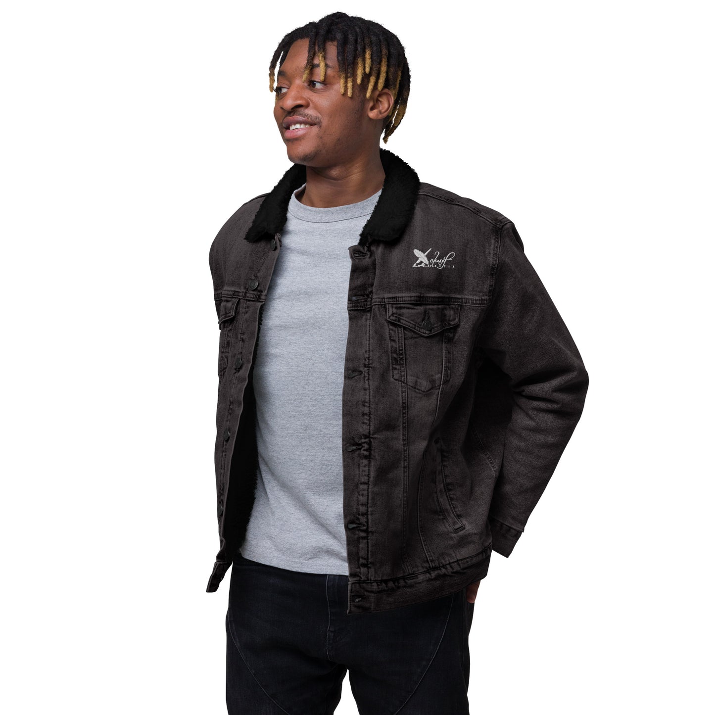 XCLUSIF POETIX WHITE LOGO Unisex denim sherpa jacket