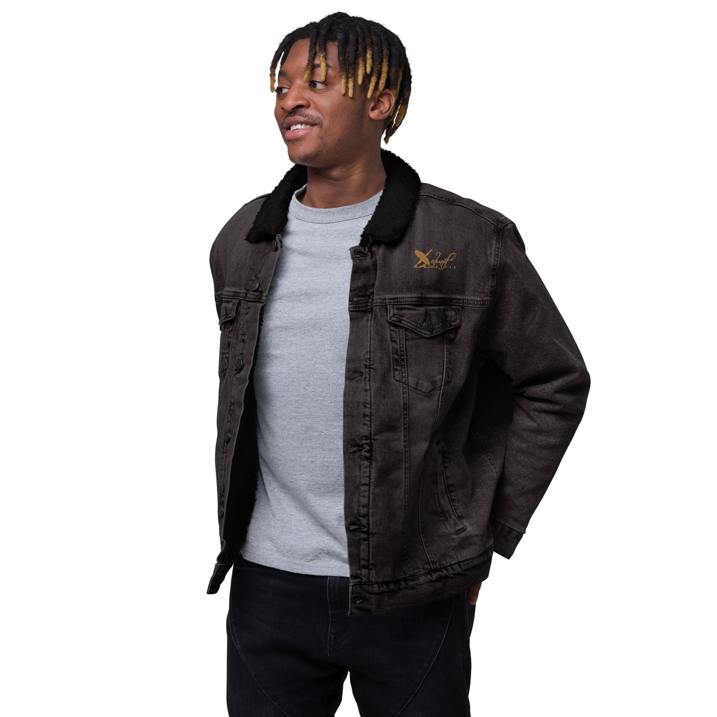 XCLUSIF POETIX GOLD LOGO Unisex denim sherpa jacket