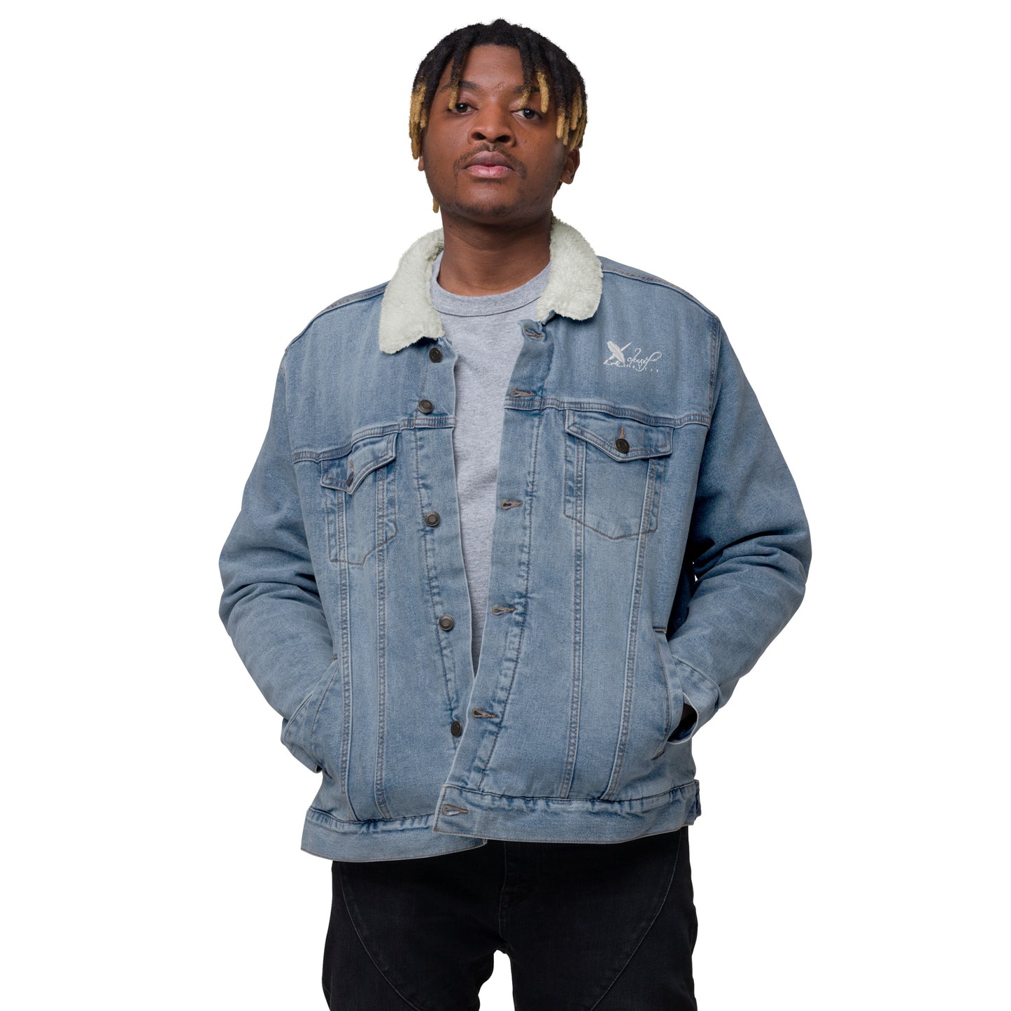 XCLUSIF POETIX WHITE LOGO Unisex denim sherpa jacket