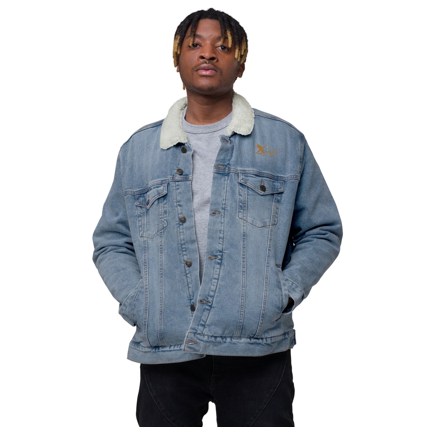 XCLUSIF POETIX GOLD LOGO Unisex denim sherpa jacket