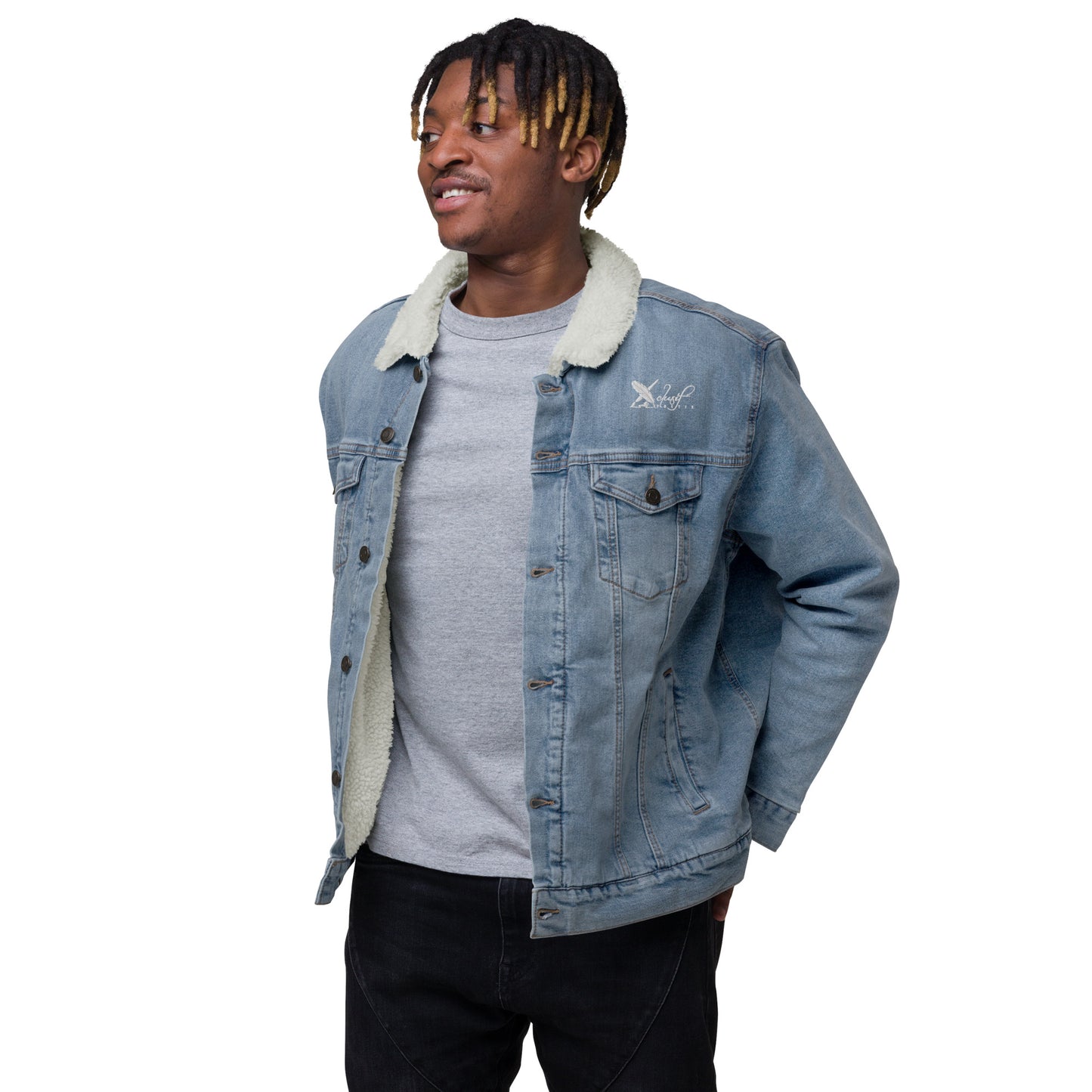 XCLUSIF POETIX WHITE LOGO Unisex denim sherpa jacket