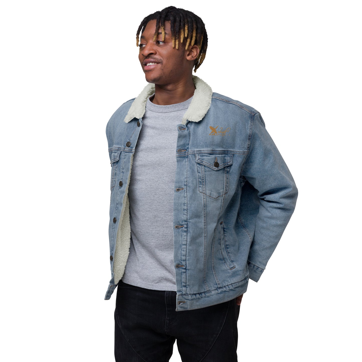 XCLUSIF POETIX GOLD LOGO Unisex denim sherpa jacket